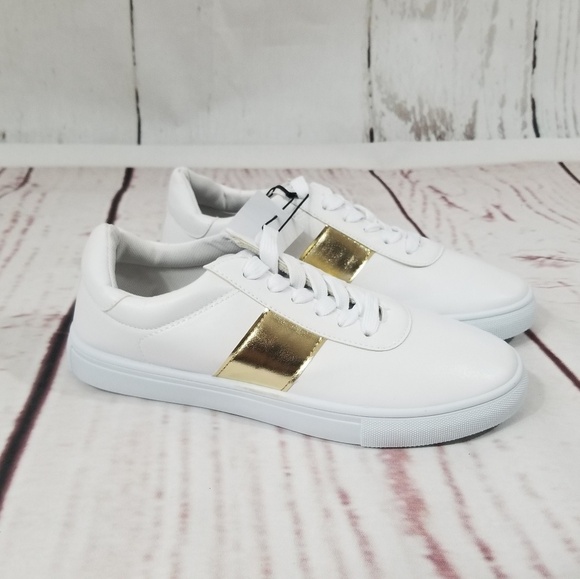 Shoes - Gold Metallic Striped Sneakers